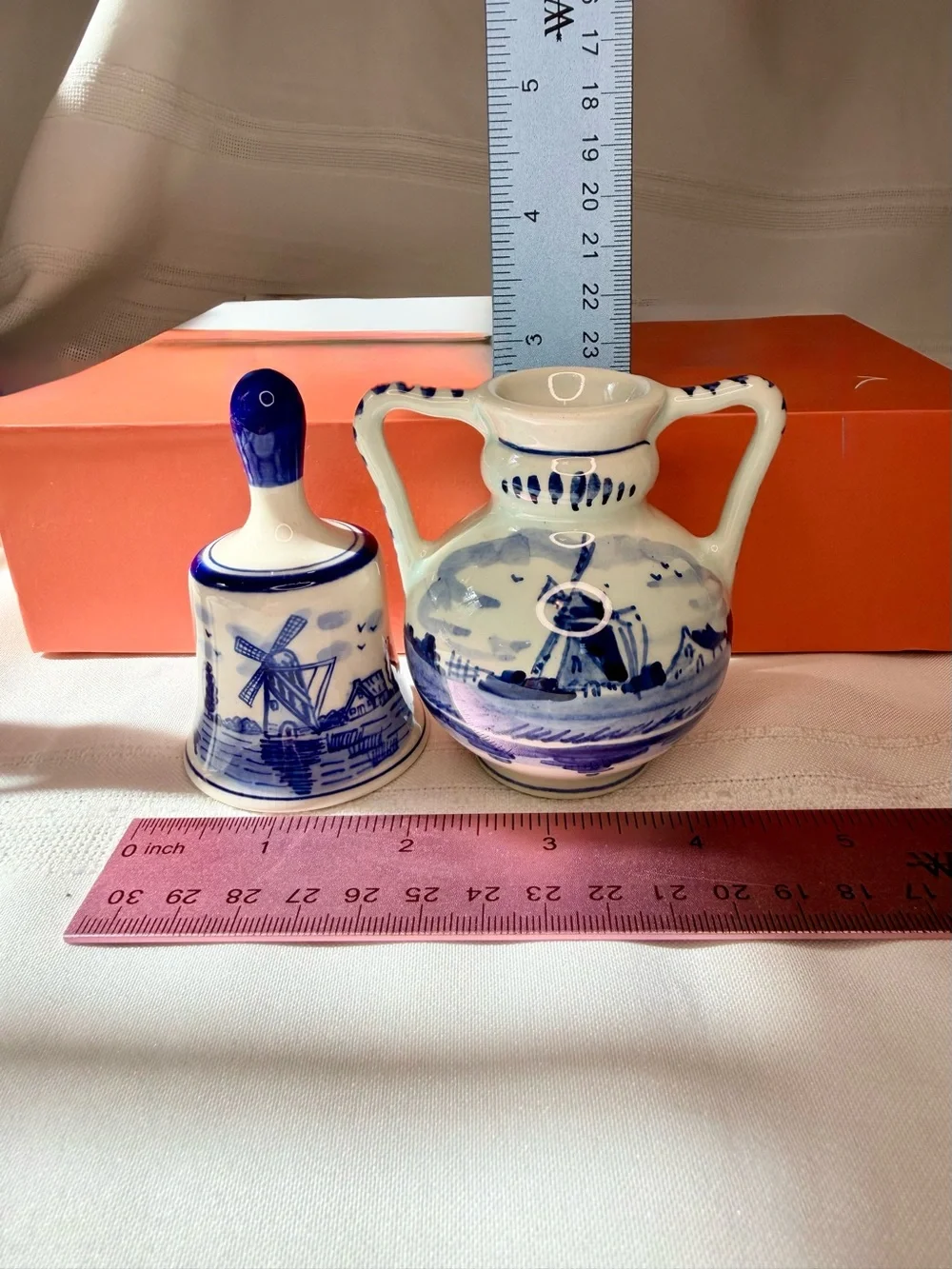 VTG Delft Blue Holland Ceramic Clogs Bell Vase Hand Painted Dutch Collectibles